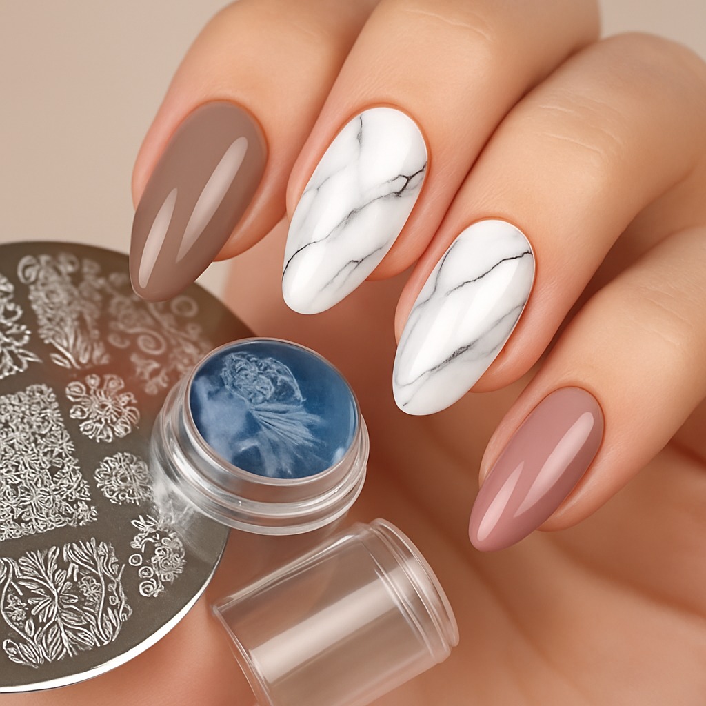 Marble & stamping nail art
